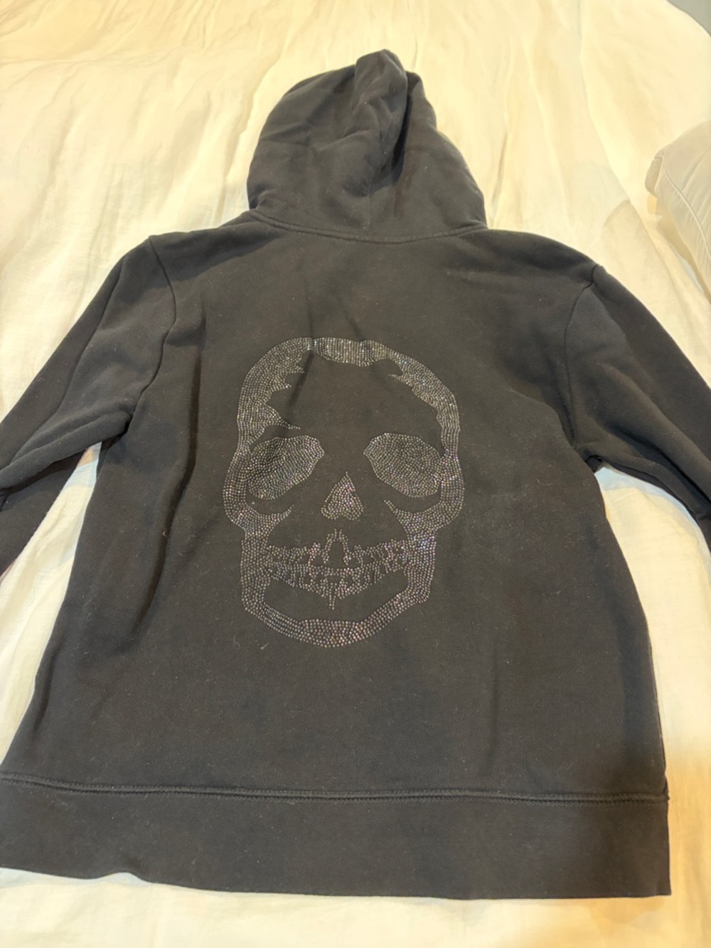 Zadig & Voltaire Black Hooded Zip-Up Sweater with Rhinestone Skull